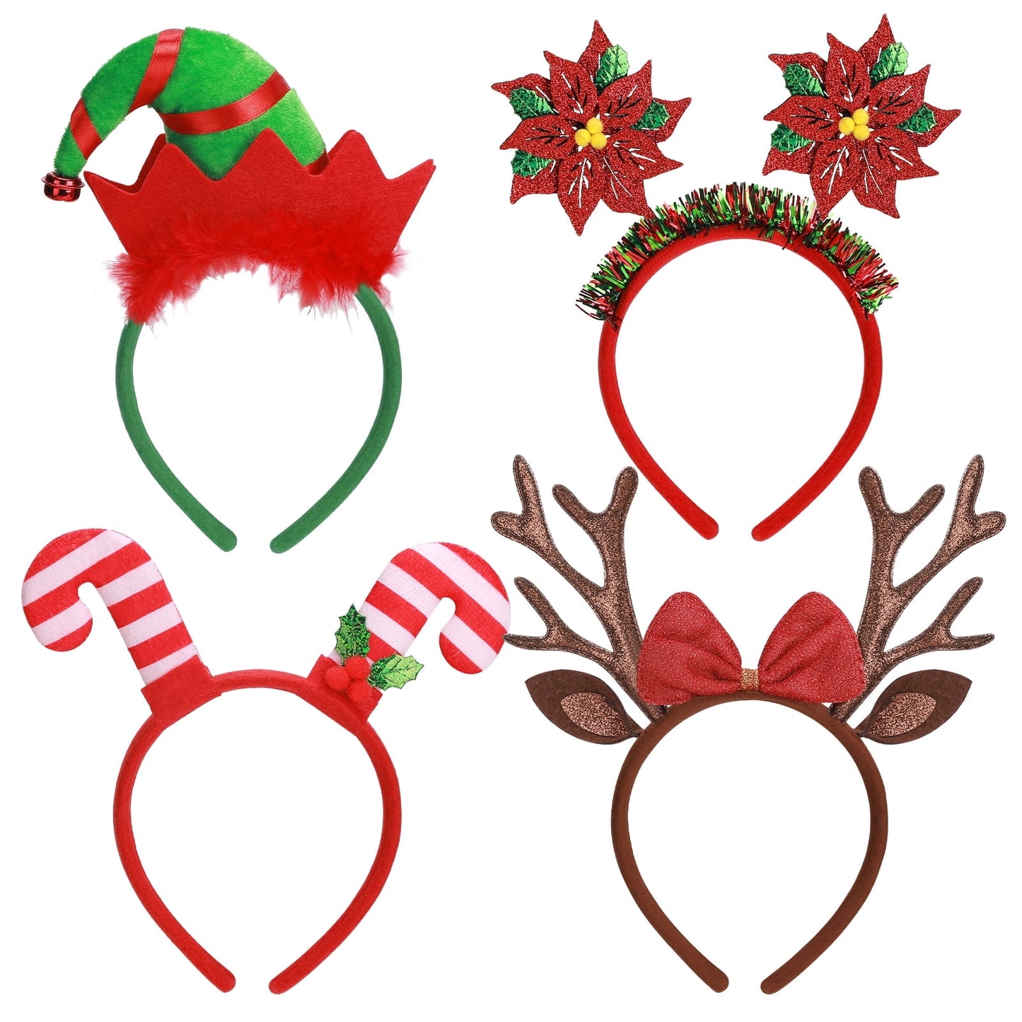Ayieyill Christmas Headbands 8pcs Holiday Headbands Christmas Hair Accessories Christmas Decorations