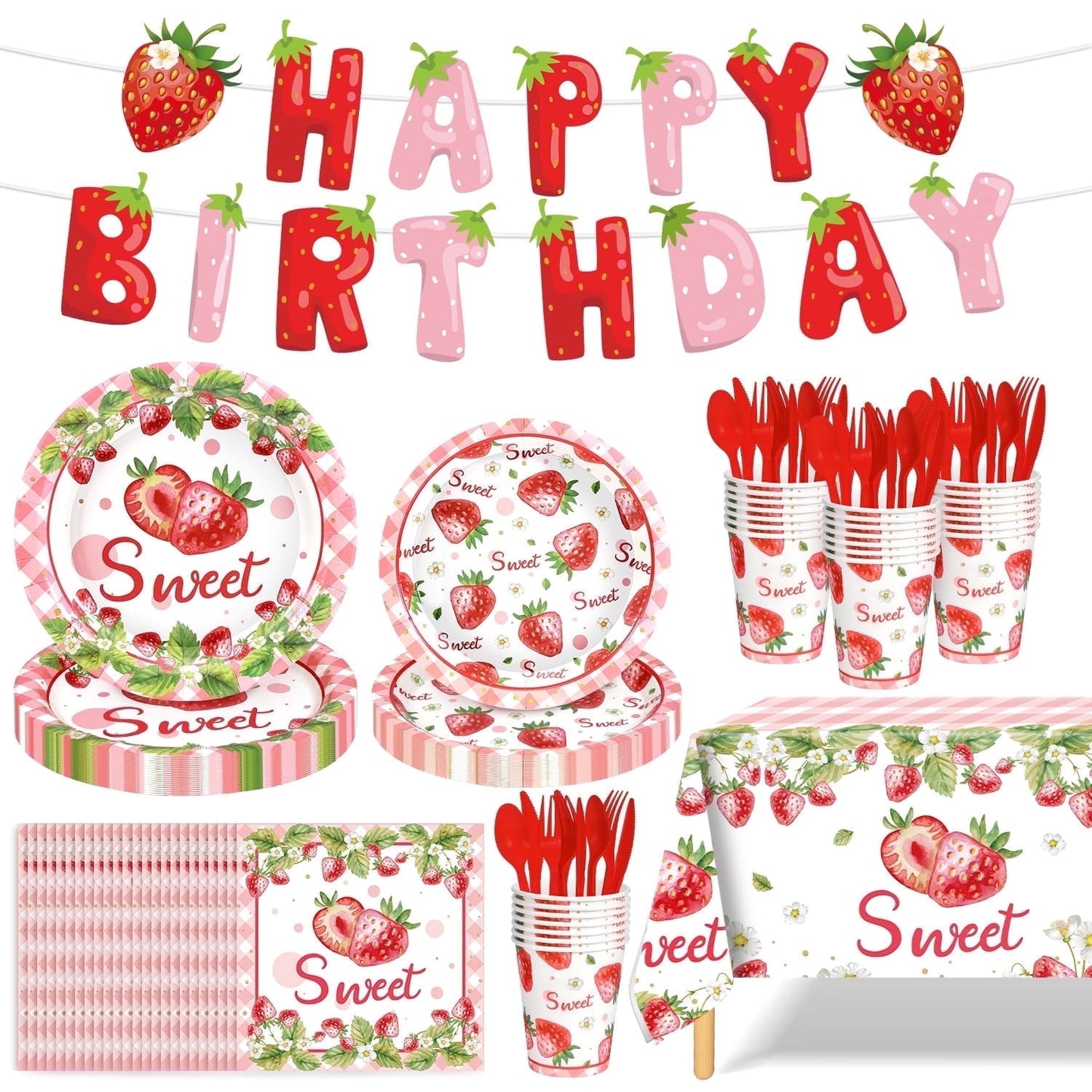 Ayieyill 170Pcs Happy Birthday Decorations Kit, Birthday Party Supplies Set for 24 Guests, Includes Plates and Cups and Napkins Straws Sets