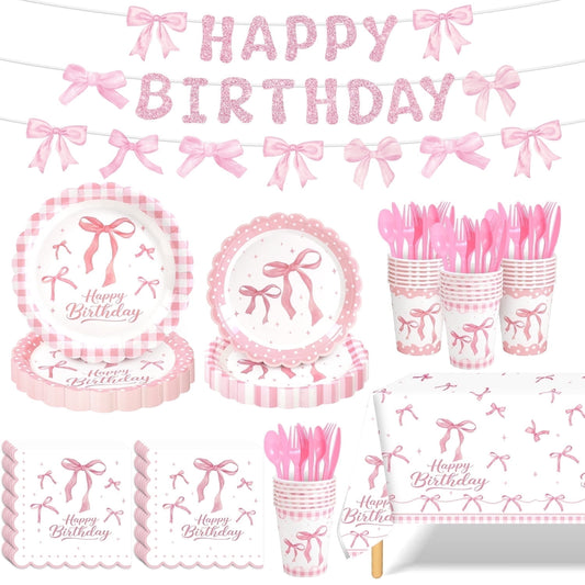 Ayieyill 170Pcs Happy Birthday Decorations Kit, Birthday Party Supplies Set for 24 Guests, Includes Plates and Cups and Napkins Straws Sets