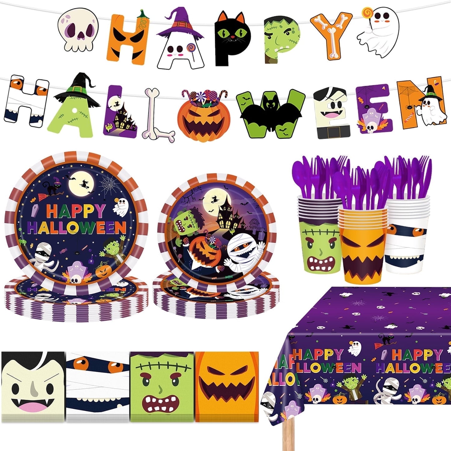 Ayieyill 170Pcs Day of the Dead Party Decorations Kit, Dia de los Party Supplies Set for 24 Guests, Includes Plates and Cups and Napkins Straws Sets