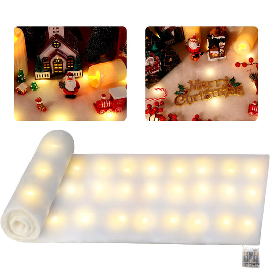 Ayieyill 1Pcs LED Christmas Snow Blanket for Christmas Village, Fake Snow Blanket for Christmas Decoration, Village Display, Under The Christmas Tree( 70 x 17.7 inch)