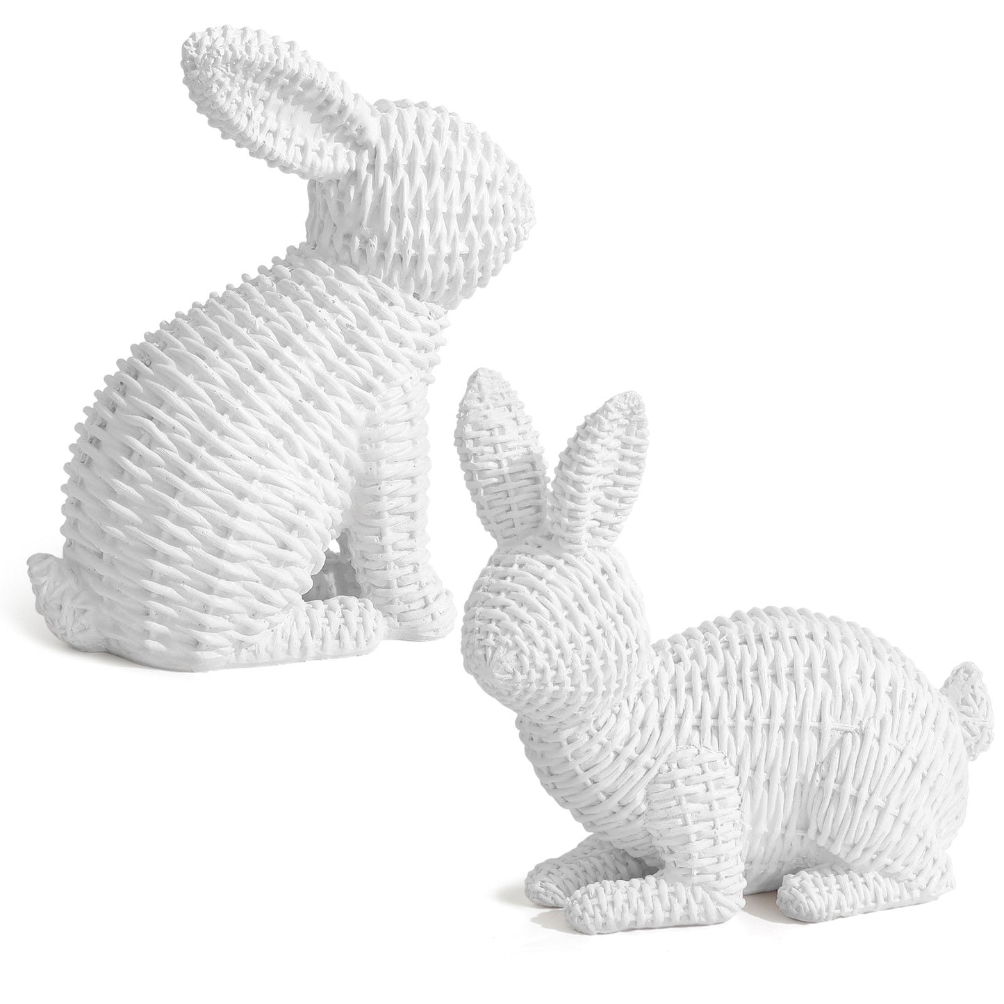 Ayieyill 2 Pcs Easter Rabbit Decor, Easter Rattan Bunny Resin Ornaments for Home Courtyard Tabletop to Enhance The Easter Atmosphere