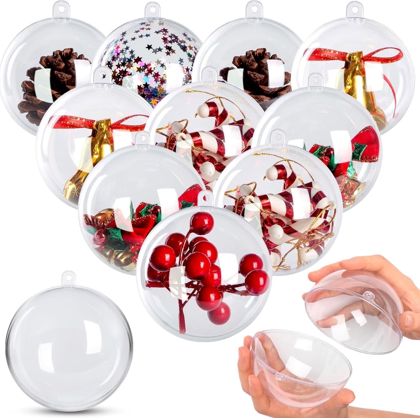 Ayieyill 20 Pack Clear Plastic Christmas Ornaments 3.15in Fillable Ornaments DIY Christmas Balls for Tree Decor