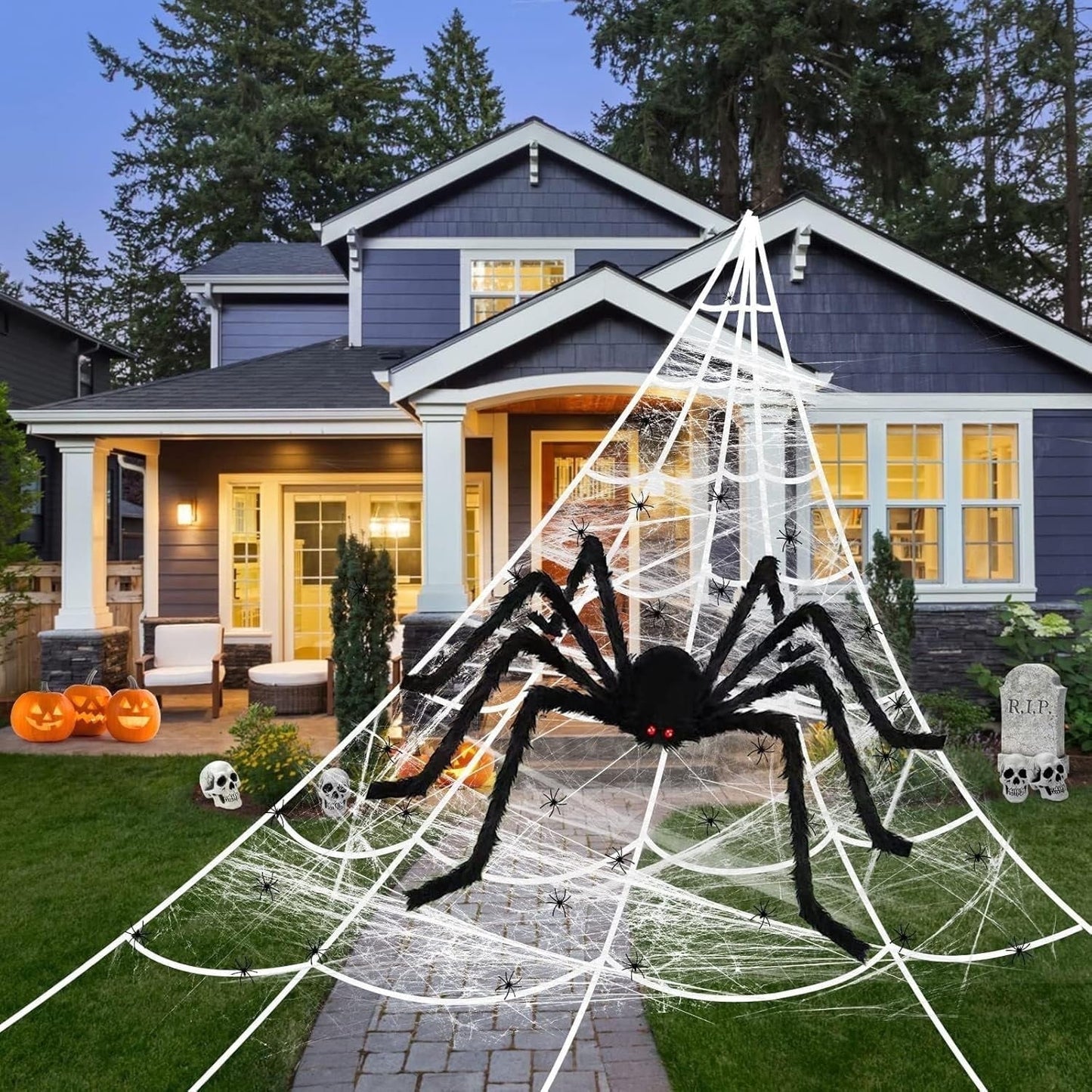 Ayieyill  49" Giant Spider with 200" Giant Spider Web Halloween Decorations Outdoor Indoor Scary Halloween Decor