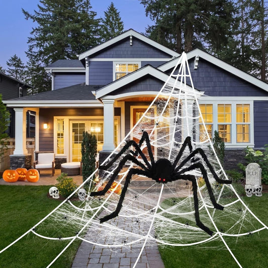 Ayieyill  49" Giant Spider with 200" Giant Spider Web Halloween Decorations Outdoor Indoor Scary Halloween Decor