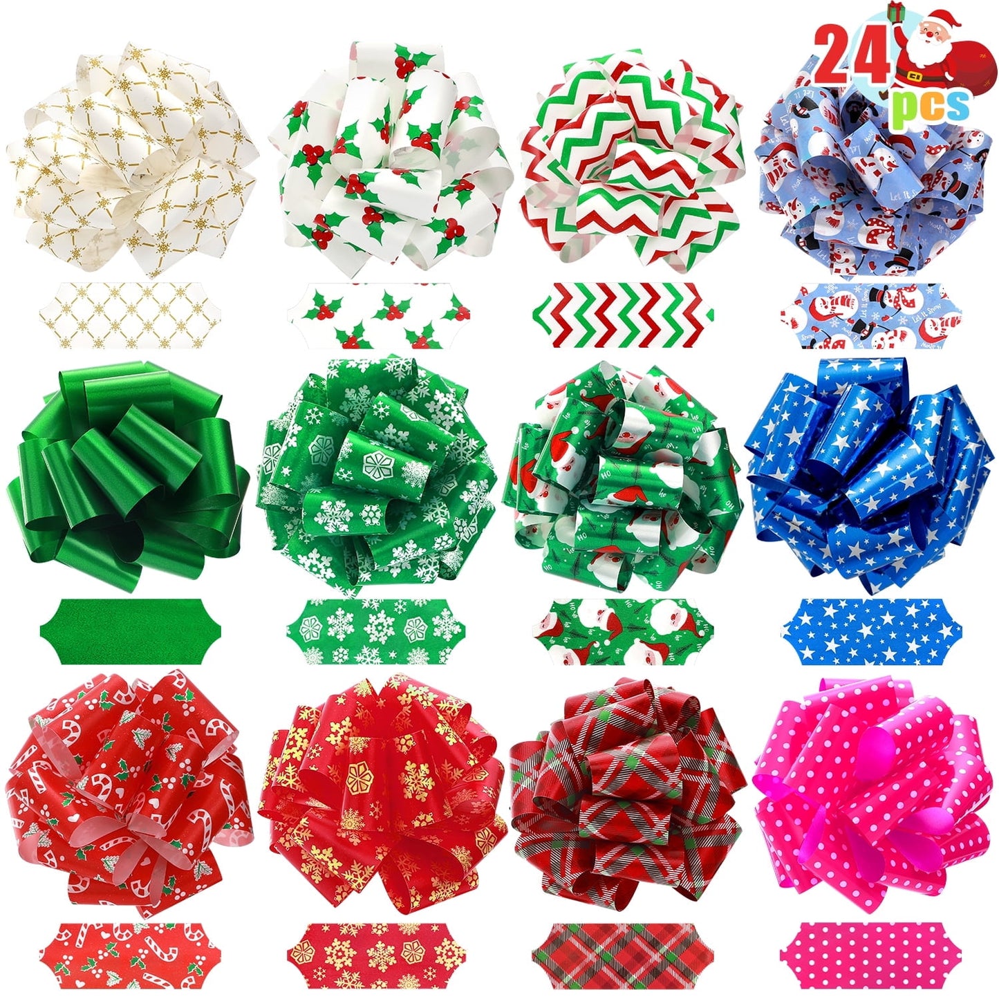 Ayieyill 12pcs Christmas Bows, Easy and Fast Christmas Holiday Gift Bows, Christmas Bows for Gift Wrapping