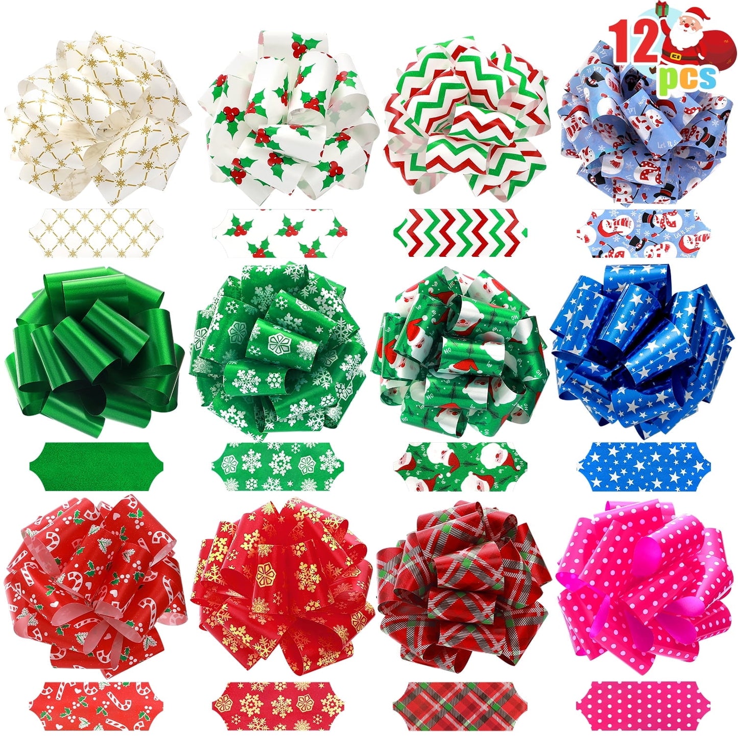Ayieyill 12pcs Christmas Bows, Easy and Fast Christmas Holiday Gift Bows, Christmas Bows for Gift Wrapping
