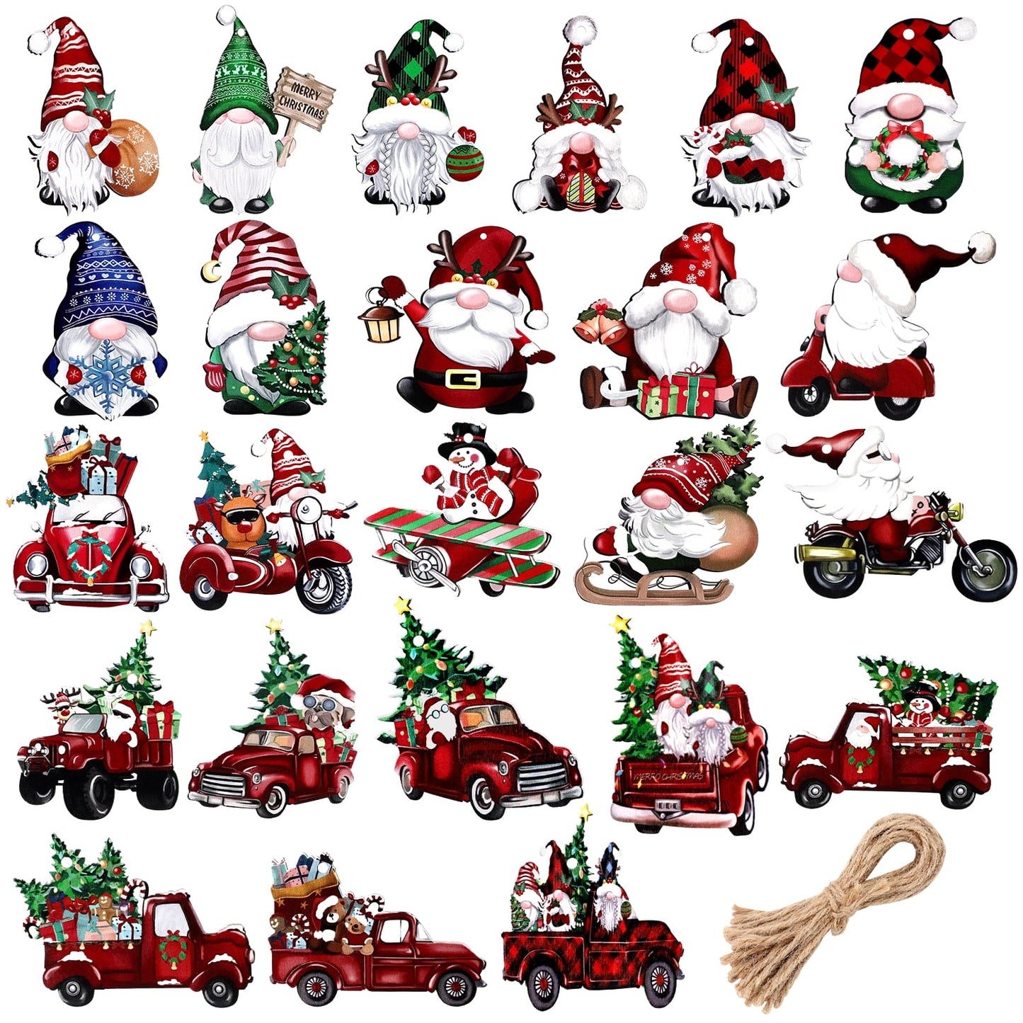 Ayieyill 24 Pieces Christmas Wooden Ornaments, Christmas Tree Ornaments Wood Hanging Decor