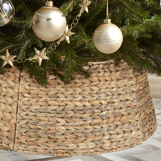 Ayieyill Woven Hyacinth Christmas Tree Collar, Christmas Tree Decorations, Tree Skirt Accessory w/ Cord Cut-Out | Natural