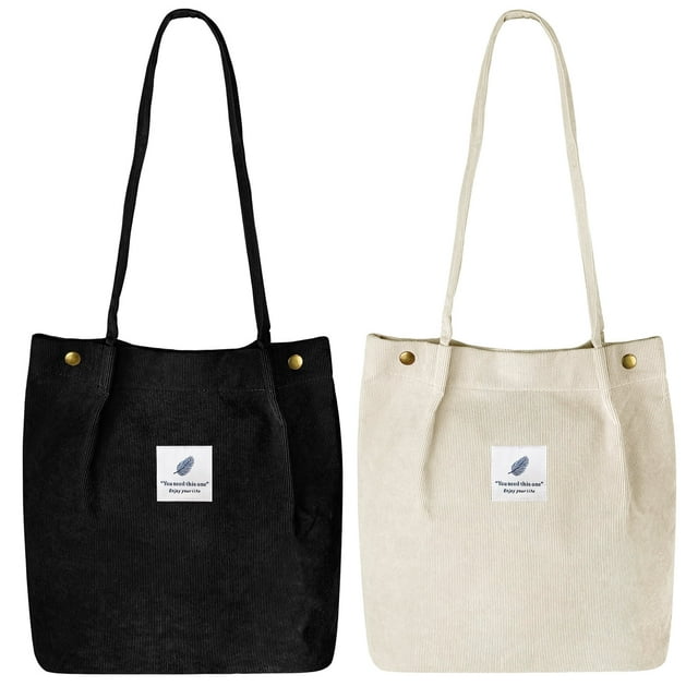 Ayieyill Corduroy Tote Bag Large for Women Girl Lady Canvas Shoulder Cord Purse and Handbags with Inner Pocket