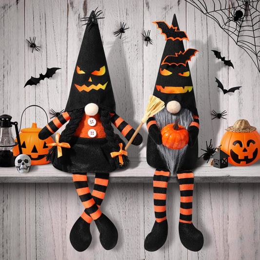 Ayieyill 2pcs Halloween Gnome Plush Decorations -  Mr and Mrs Handmade Scandinavian Tomte