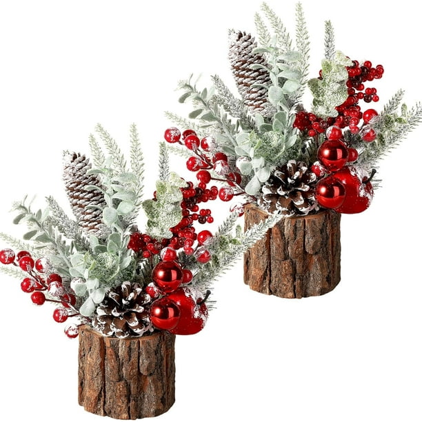Ayieyill Small Christmas Tree, Artificial Mini Tabletop Christmas Tree Decorations with Christmas Ornaments