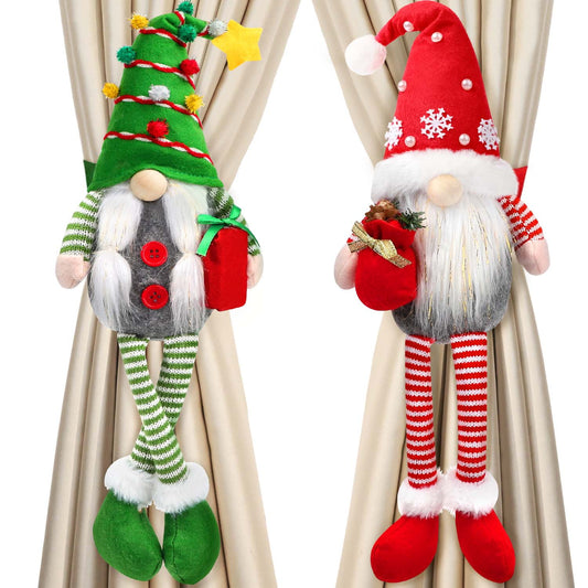 Ayieyill 2Pcs Christmas Elf Plush Dolls, 19" Buckle Curtain Christmas Ornaments Decor, Christmas Gnomes Cute Plush Toys Christmas Decorations Indoor