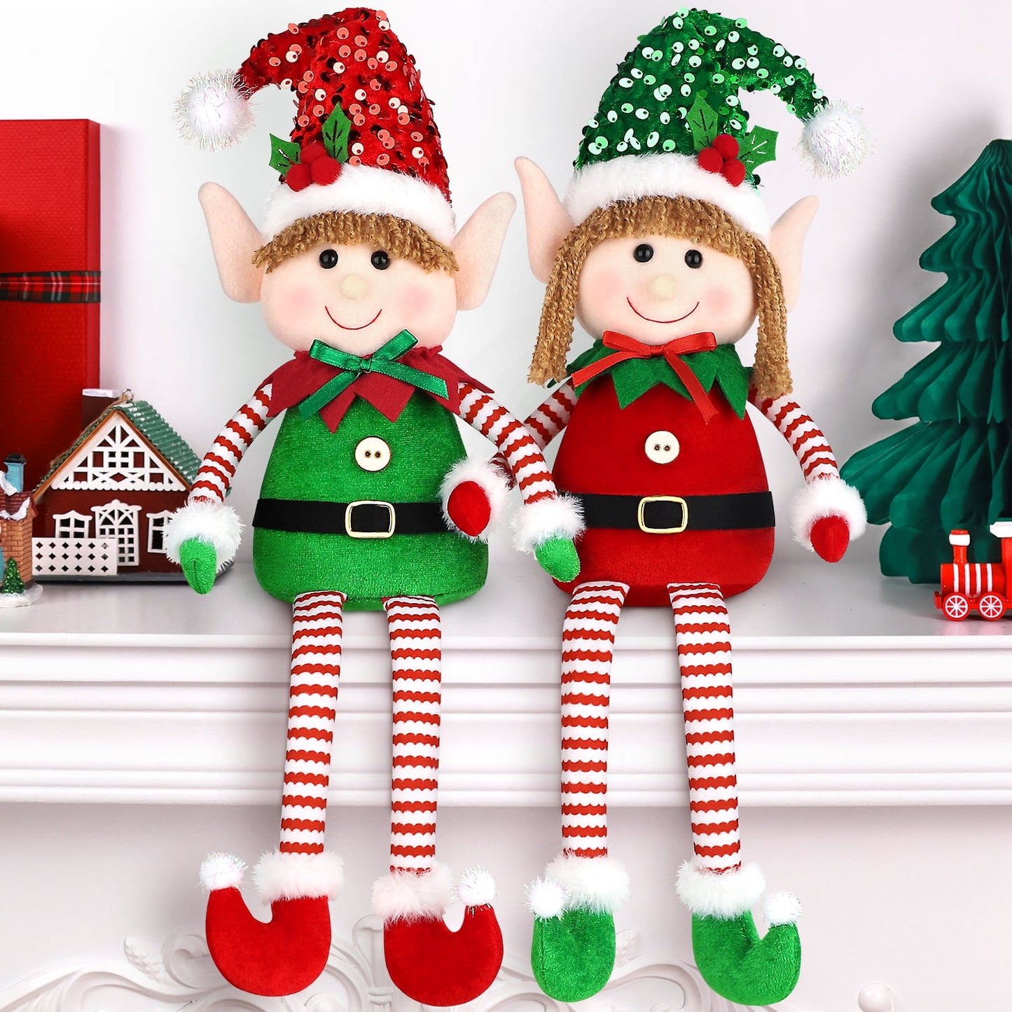 Ayieyill 2Pcs Christmas Elf, Elf Plush Christmas Stuffed Dolls, 20" Boy and Girl Elves Holiday Christmas Gnomes - Fun Christmas Decorations and Gifts for Kids
