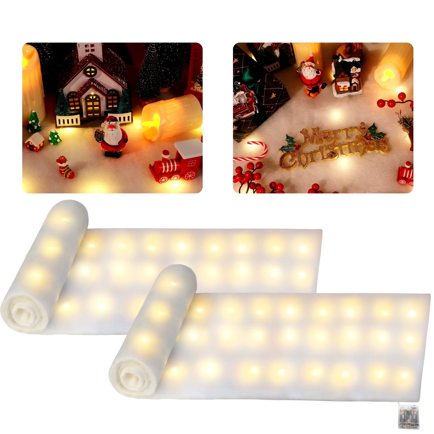Ayieyill 1Pcs LED Christmas Snow Blanket for Christmas Village, Fake Snow Blanket for Christmas Decoration, Village Display, Under The Christmas Tree( 70 x 17.7 inch)