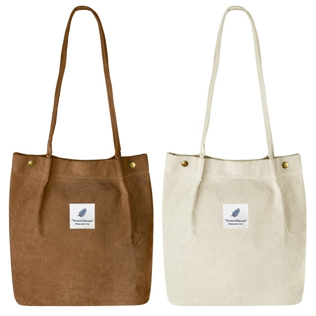 Ayieyill Corduroy Tote Bag Large for Women Girl Lady Canvas Shoulder Cord Purse and Handbags with Inner Pocket