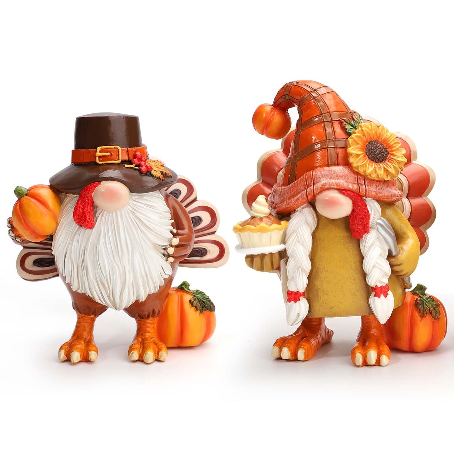 Ayieyill Thanksgiving Gnome Figurines, Turkey Thanksgiving Decorations, 2 Pcs, Resin