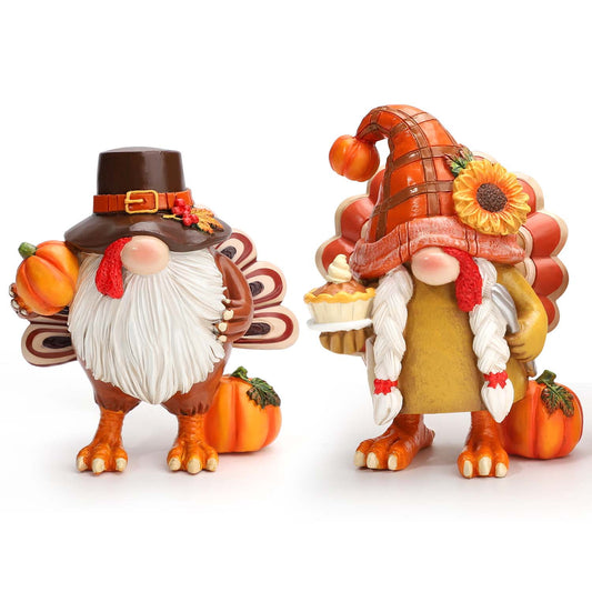 Ayieyill Thanksgiving Gnome Figurines, Turkey Thanksgiving Decorations, 2 Pcs, Resin