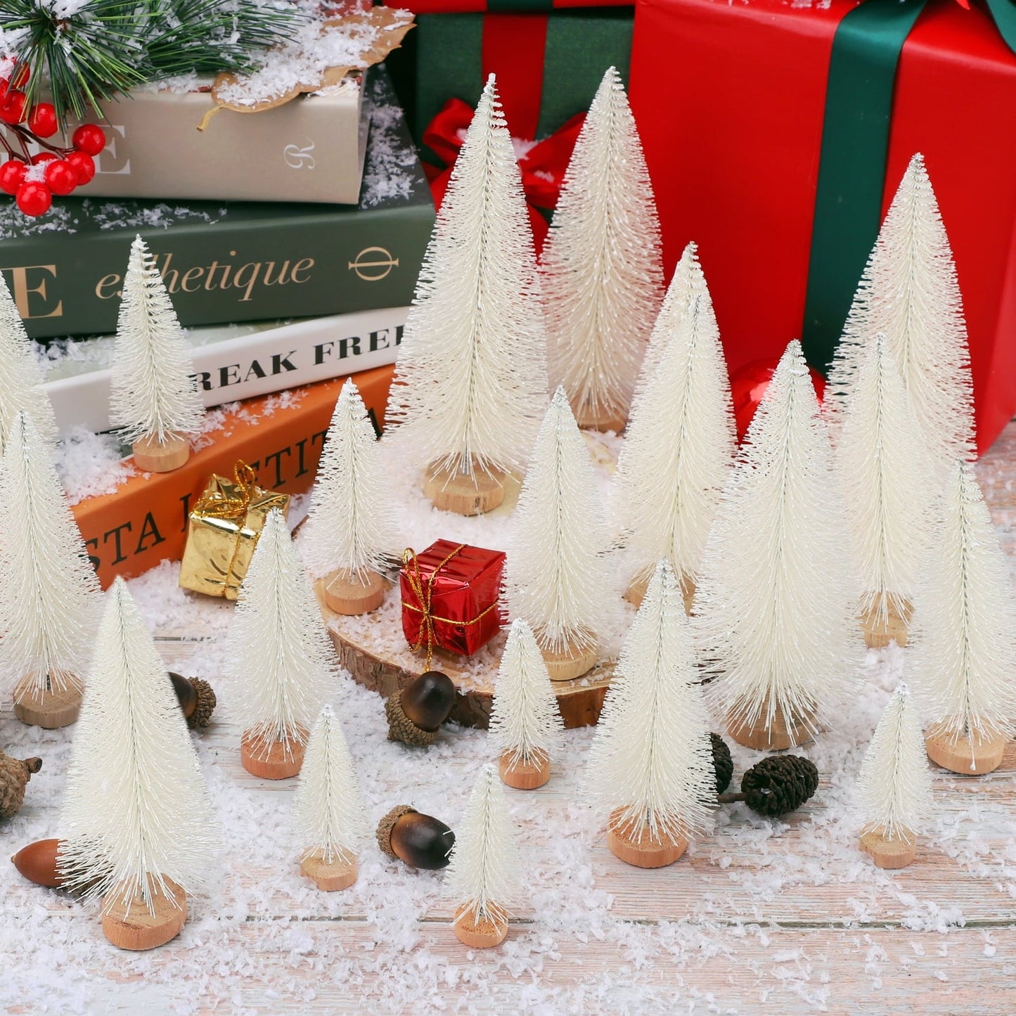 Ayieyill 30Pcs Mini Christmas Trees - Artificial Christmas Trees Bottle Brush Trees with 5 Sizes