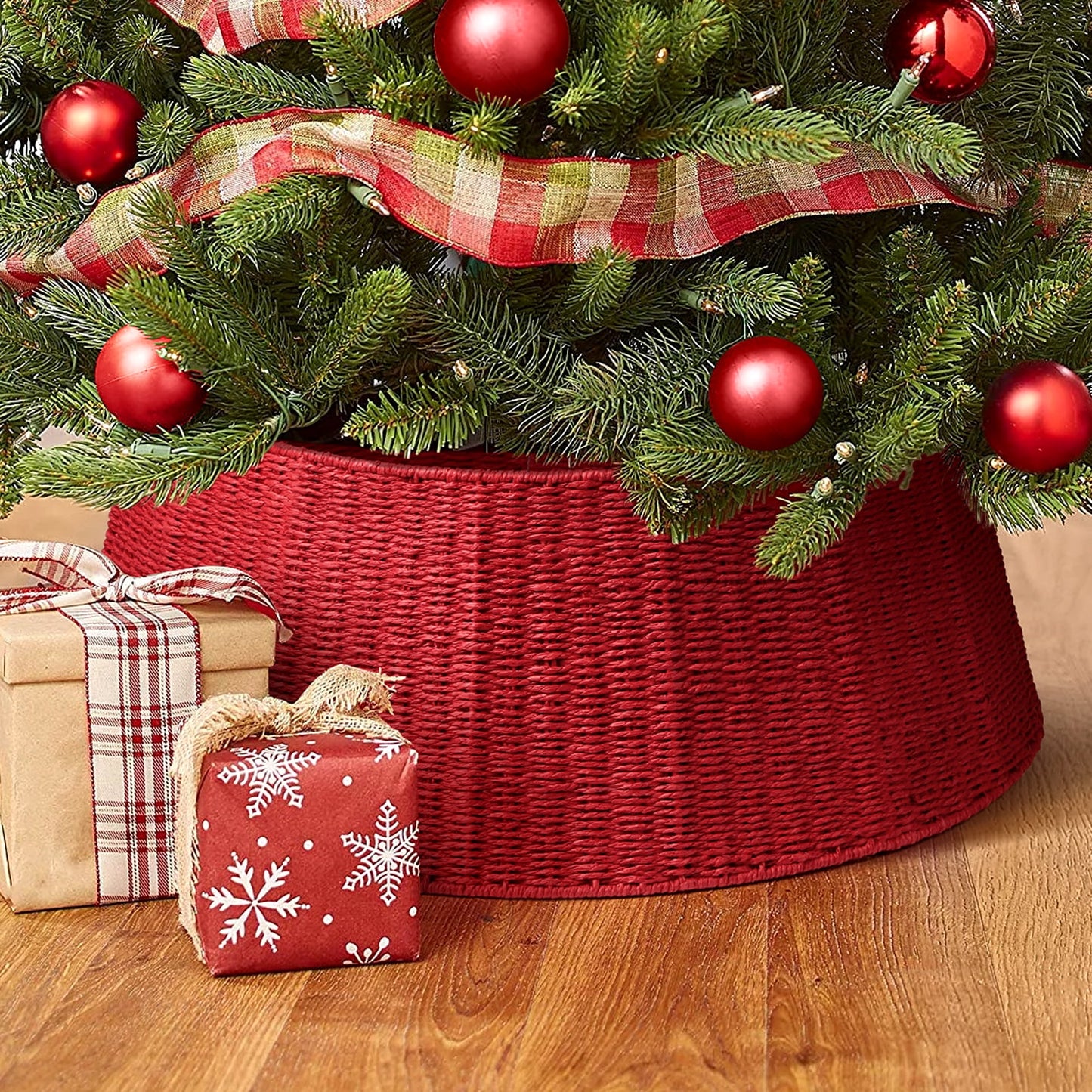 Ayieyill Christmas Tree Collar, Christmas Tree Skirt Cover for Christmas Tree Decorations | Rattan