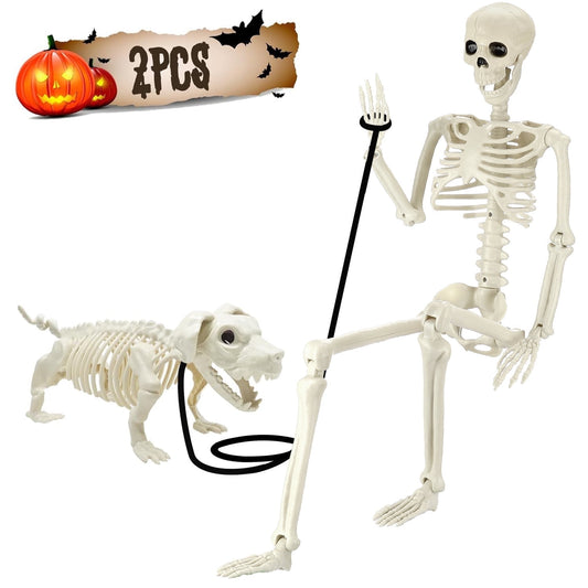 Ayieyill 2pcs Skeleton and Dog Skeleton Halloween Decorations Posable Skeletons Halloween Decorations Indoor Outdoor