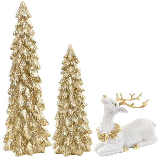 Ayieyill 3Pcs Resin Christmas Tree and Reindeer Decortion, Small Christmas Decorative Figurine Set, Christmas Tabletop Decorations Indoor