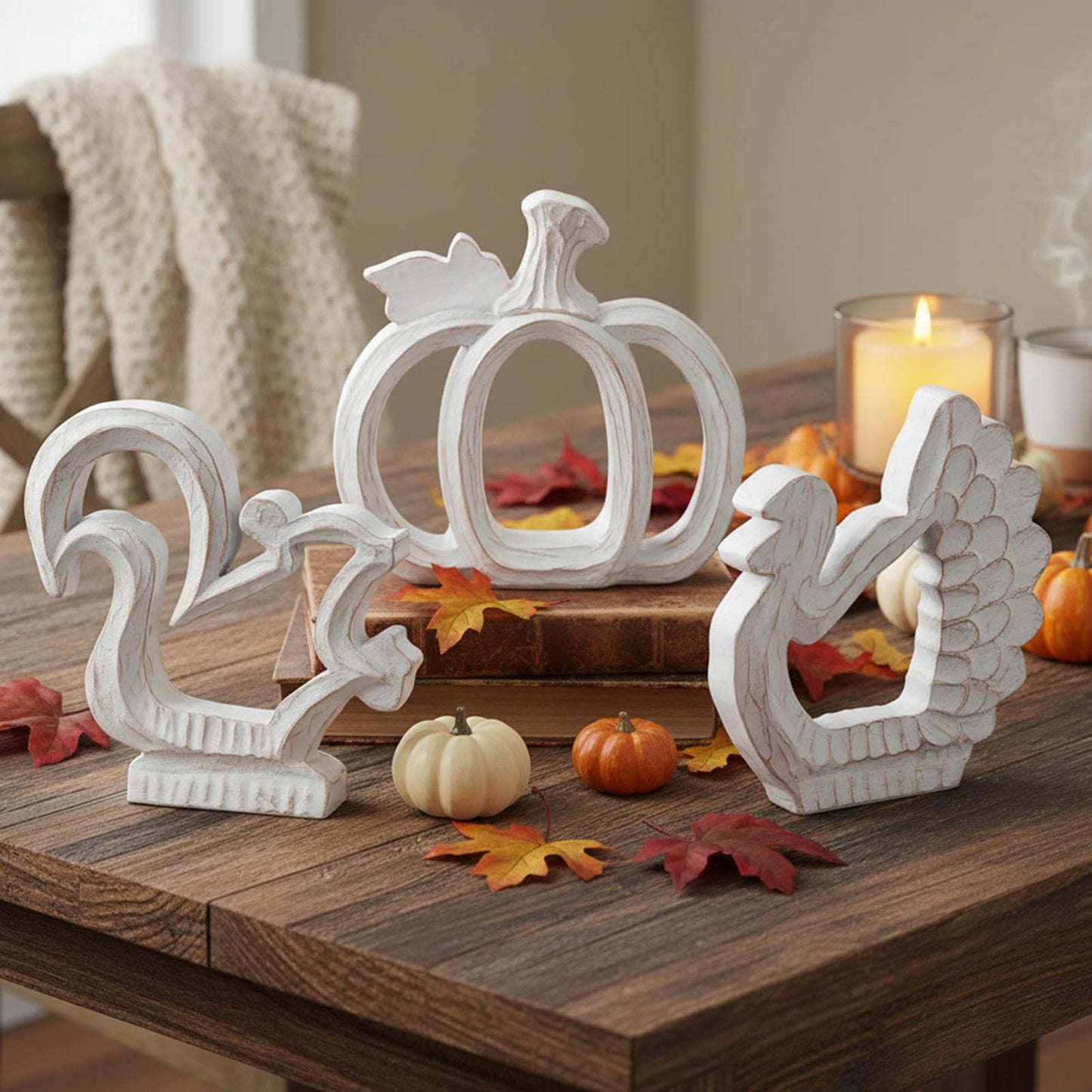 Ayieyill Fall Decorations for Home, Thanksgiving Decorations Pumpkin Decor Turkey Decor Resin, 3pcs Wood