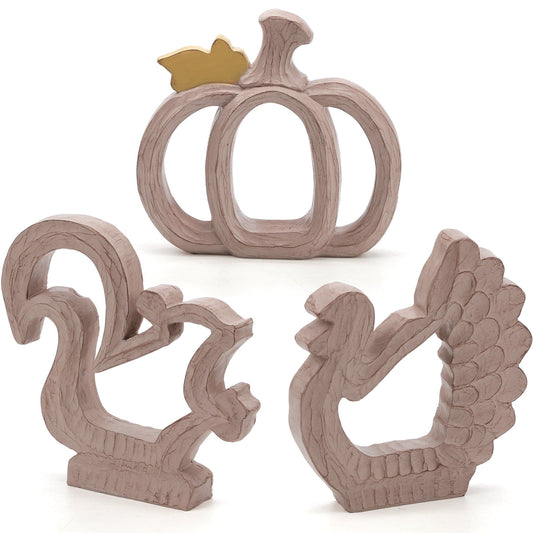 Ayieyill Fall Decorations for Home, Thanksgiving Decorations Pumpkin Decor Turkey Decor Resin, 3pcs Wood