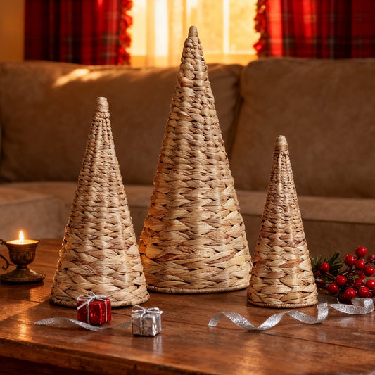 Ayieyill 3pcs Wicker Christmas Tree Tabletop Christmas Decor Farmhouse Christmas Decor Rustic Xmas Decorations, Natural