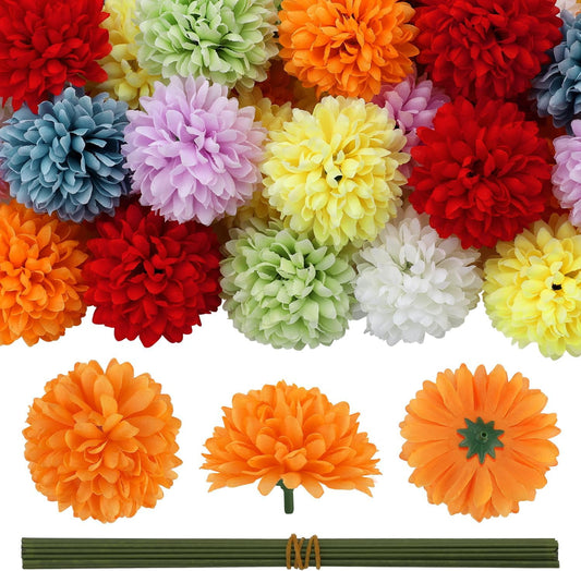 Ayieyill 40 Pcs Artificial Marigold Flower Heads for Mexican Flowers Decoration