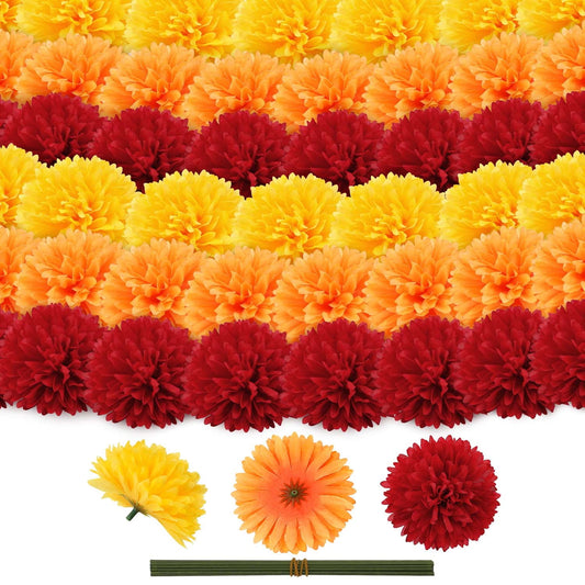 Ayieyill 40 Pcs Marigold Flower Mexican Marigold Flower Heads Halloween Faux Marigold Flower