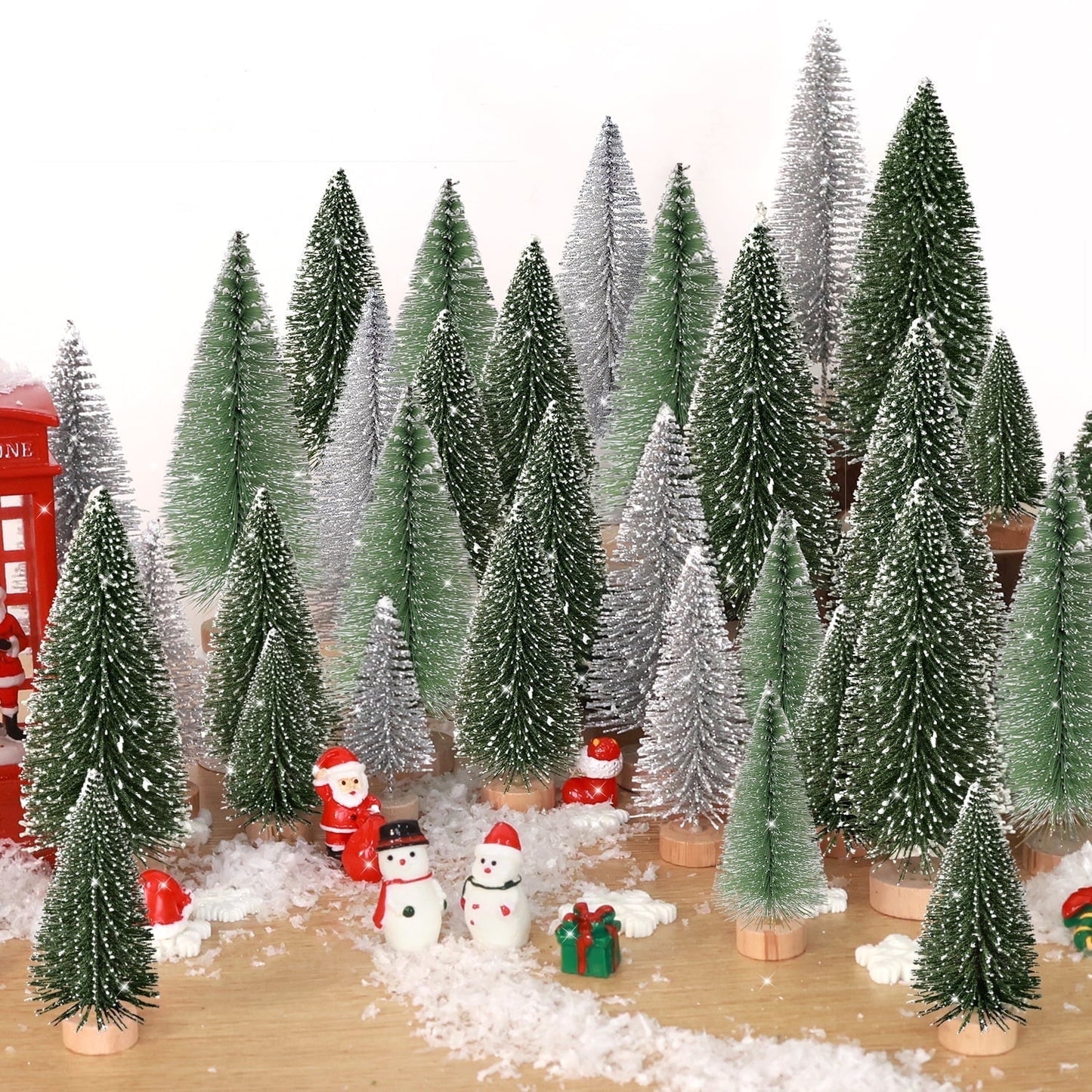 Ayieyill 44pcs Mini Christmas Tree, Bottle Brush Christmas Trees with Wooden Base