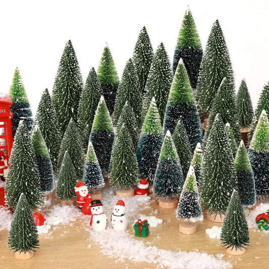 Ayieyill 44pcs Mini Christmas Tree, Bottle Brush Christmas Trees with Wooden Base