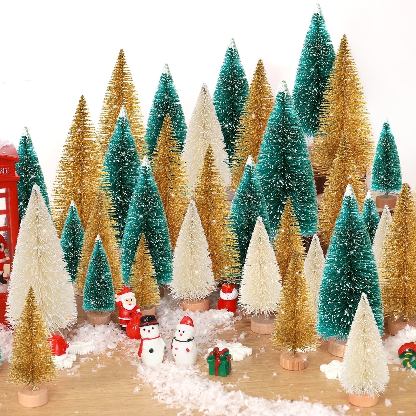 Ayieyill 44pcs Mini Christmas Tree, Bottle Brush Christmas Trees with Wooden Base