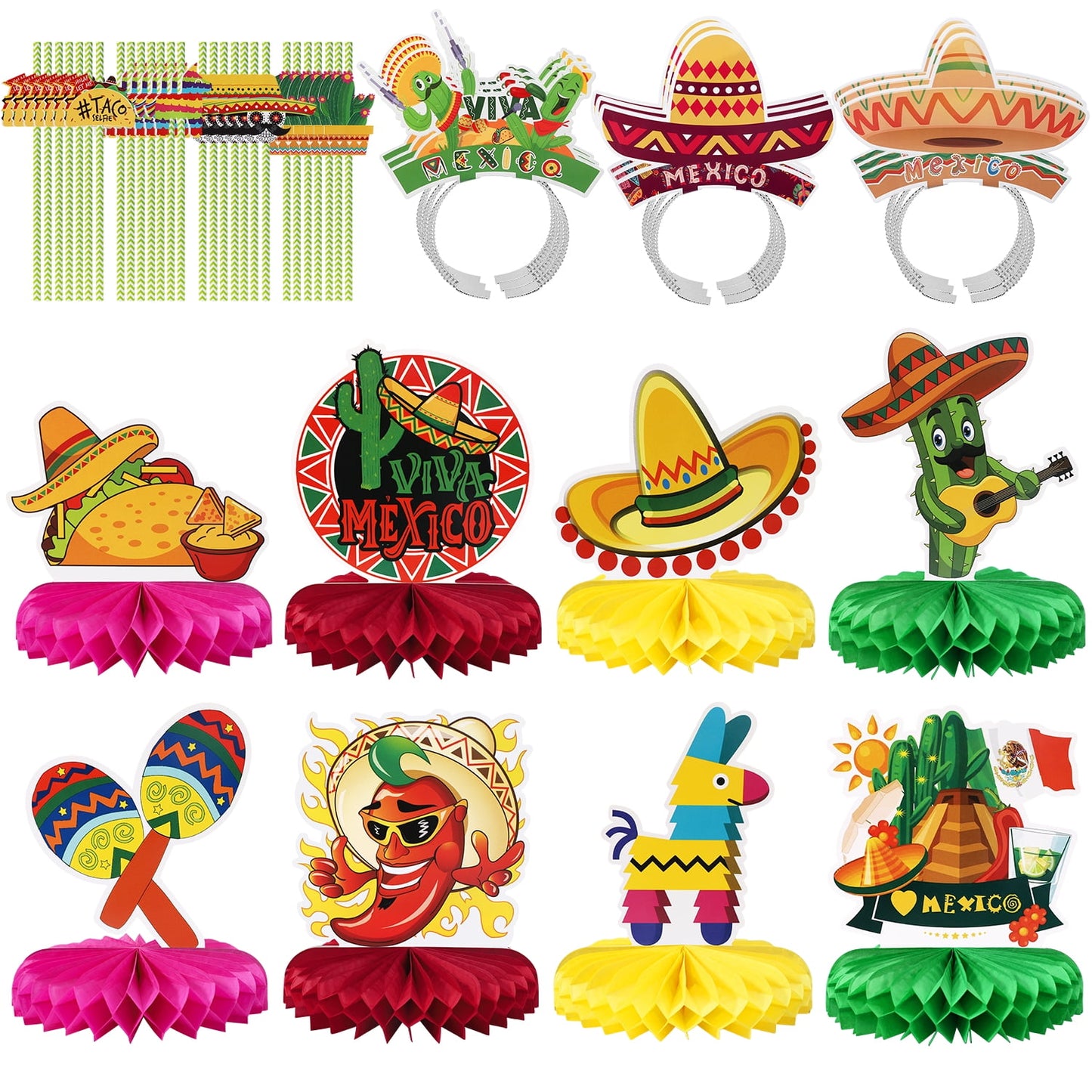 Ayieyill 45PCS Mexican Decorations, Cinco De Mayo Fiesta Decorations for Fun Fiesta Hat Party Supplies