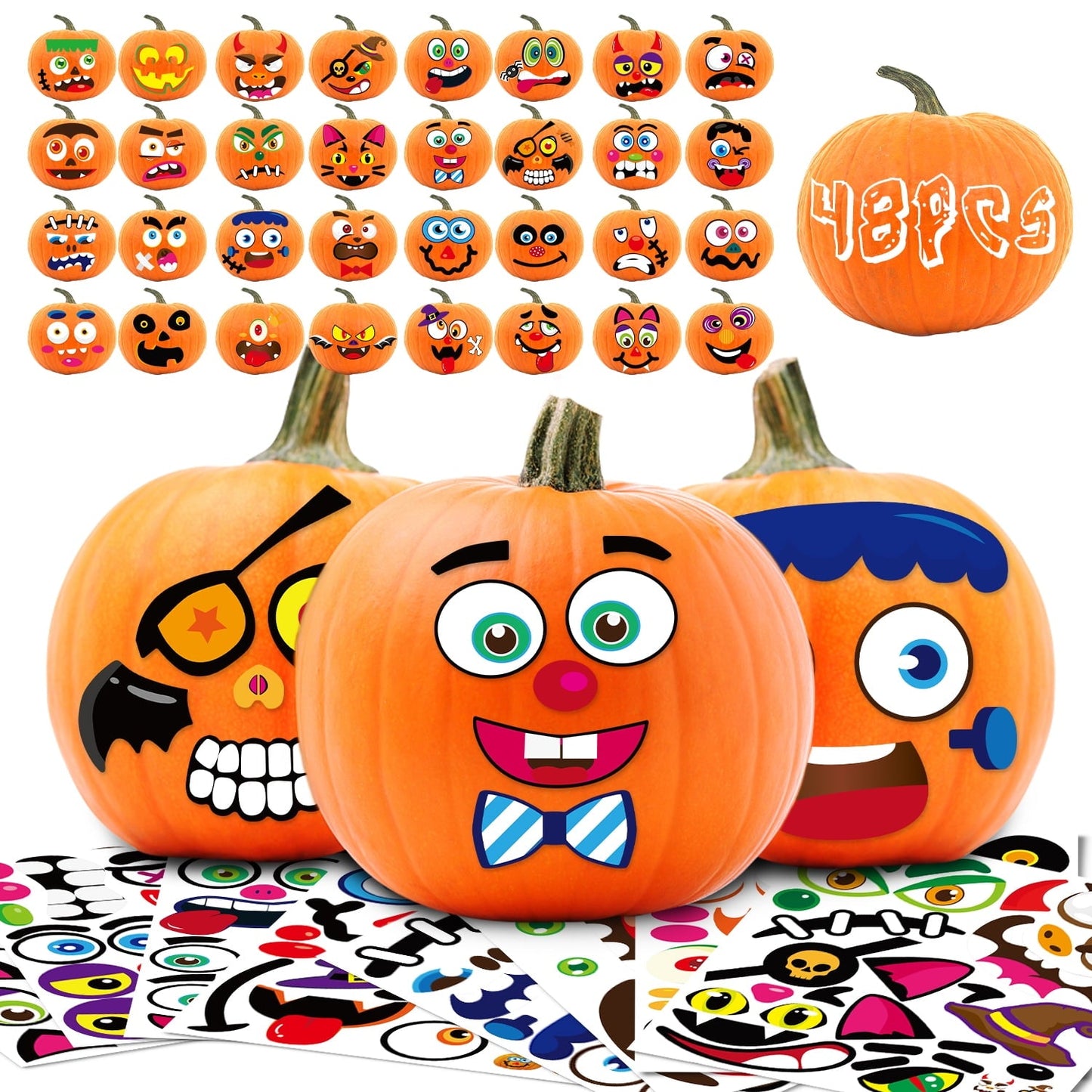 Ayieyill 64 Packs Halloween Stickers Pumpkin Decorating Stickers, 32 Sheet Small Pumpkin Face Stickers