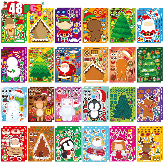 Ayieyill 48PCS Christmas Make A Face Stickers for Kids, DIY Christmas Sticker Sheets for Goodie Bag Stuffers and Party Favors