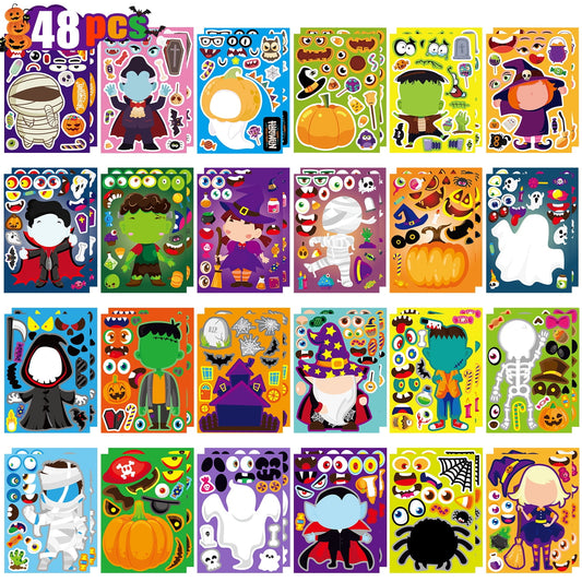 Ayieyill 48PCS Halloween Make a Face Sticker Pack for Kids, Halloween Sticker Sheets Party Favors Goodie Bag Stuffers