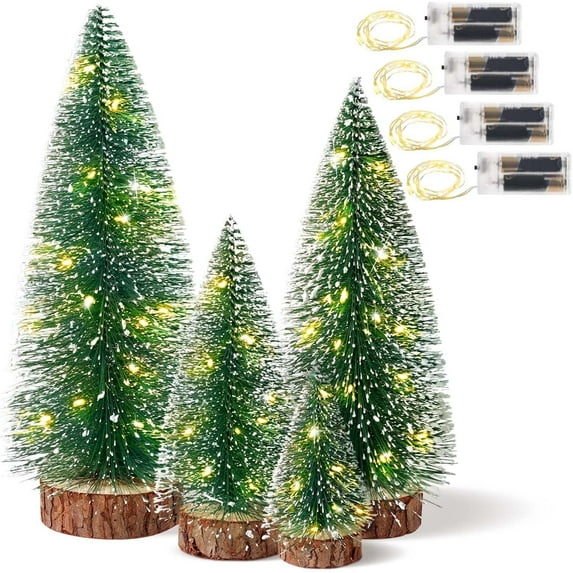 Ayieyill Mini Christmas Trees Decorations - 6pcs Small Bottle Brush Trees, Artificial Tabletop Christmas Tree for Indoor Outdoor Home Room Party