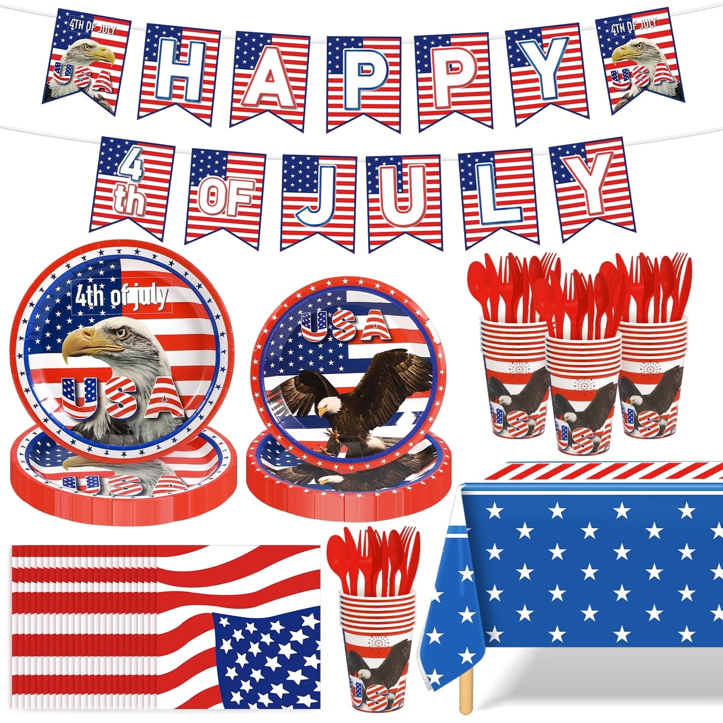 Ayieyill 170Pcs 4th of July Decorations Party Supplies, Fourth of July Decorations, Independence Day Party Serves 24