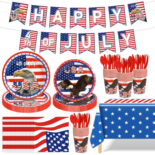 Ayieyill 170Pcs 4th of July Decorations Party Supplies, Fourth of July Decorations, Independence Day Party Serves 24