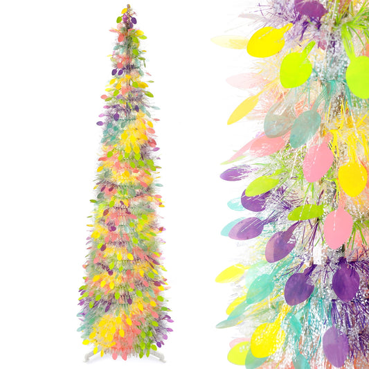 Ayieyill 5 ft Easter Trees Decorations,Tinsel Easter Trees Pop up Artificial Pencil Trees, Collapsible Easter Trees
