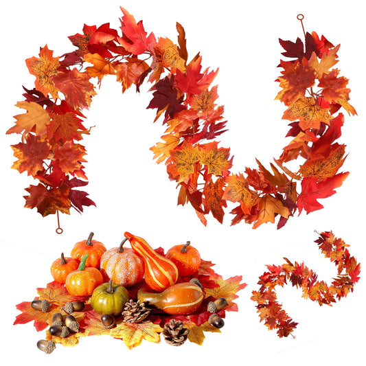 Ayieyill 50 PCS Fall Garland Maple Leaf Artificial Pumpkins and Gourds Set