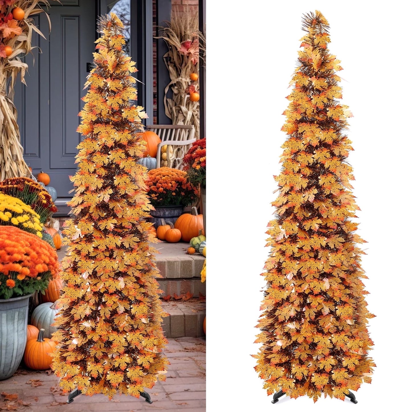 Ayieyill 5Ft Fall Tree Pop up Pencil Tree Collapsible Maple Tree for Indoor Outdoor Thanksgiving Decorations Autumn Harvest