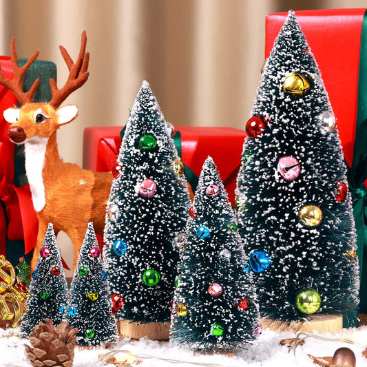 Ayieyill 5Pcs Artificial Mini Christmas Tree Mini White Christmas Tree with Colorful Beads