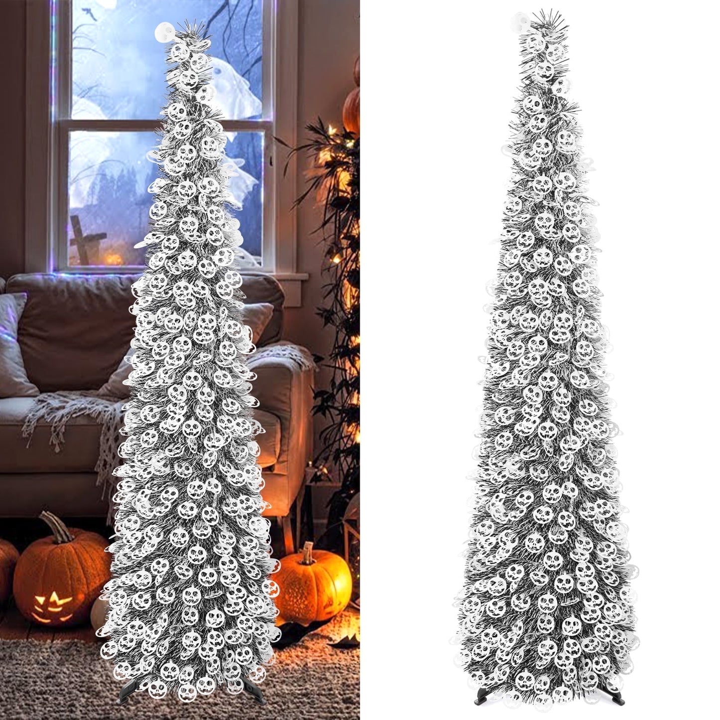 Ayieyill 5ft Halloween Tree Prelit, Pencil Pop up Tree with Light Halloween Decoration | Indoor