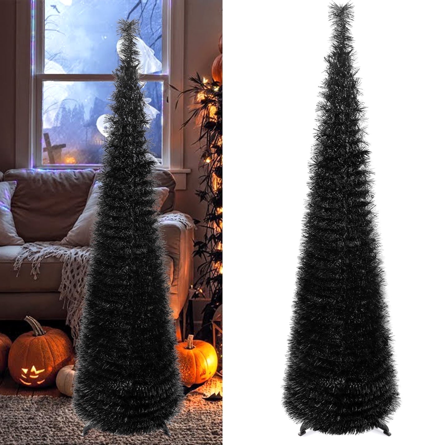 Ayieyill 5ft Halloween Tree Prelit, Pencil Pop up Tree with Light Halloween Decoration | Indoor