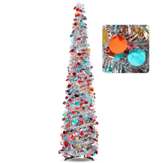 Ayieyill 5ft Pop up Tree Christmas Tree,Color Artificial Pencil Tinsel Xmas Trees for Christmas Indoor Decorations Mothers Day Decorations, Collapsible Christmas Tree