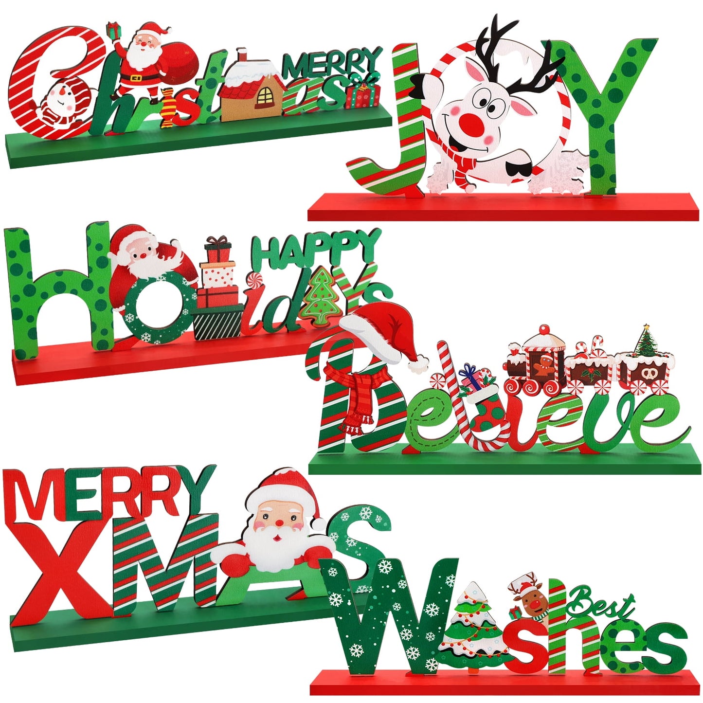 Ayieyill 6 Christmas Table Decorations Signs, Merry Wooden Christmas Table Decor Holidays Centerpiece