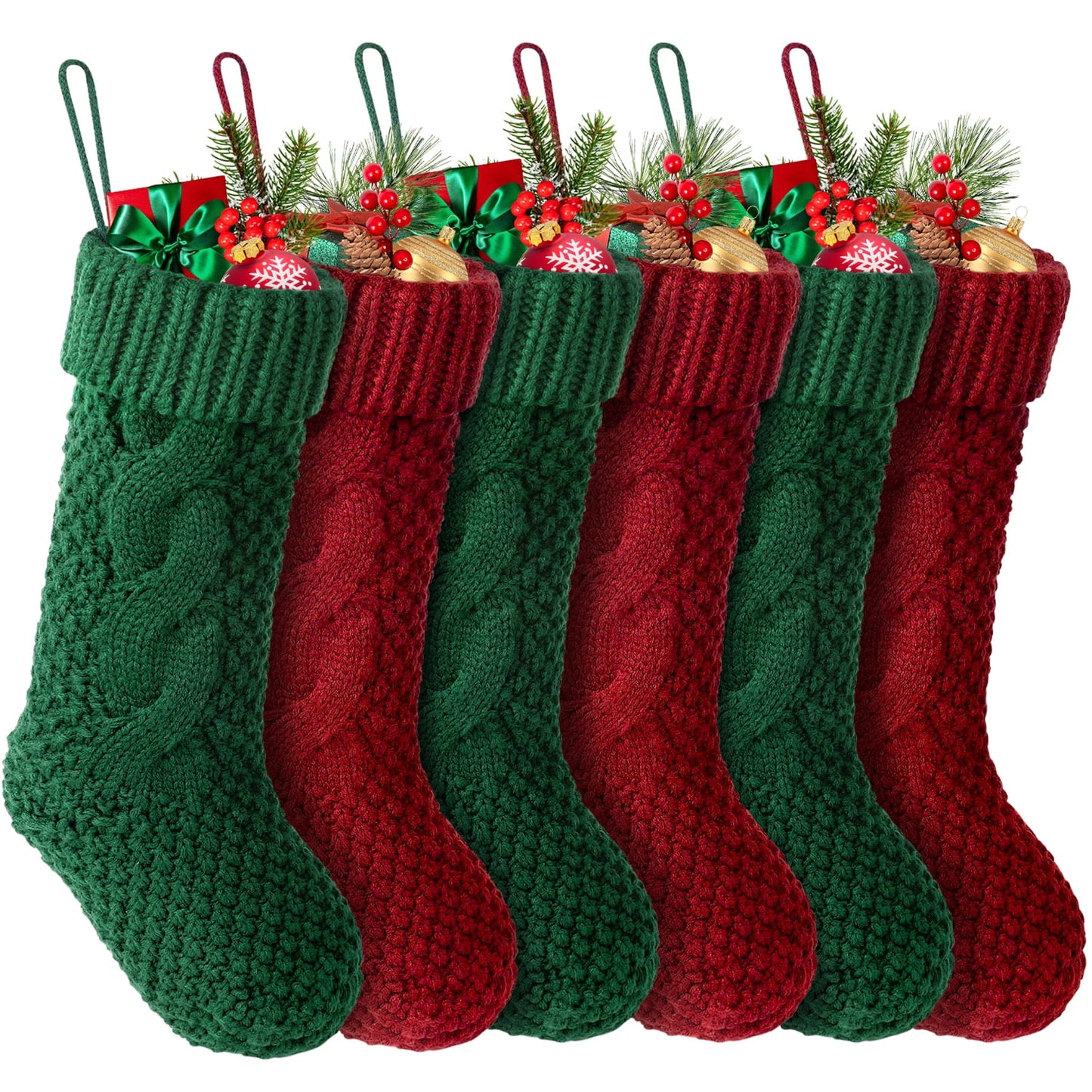 Ayieyill 6 Pcs Christmas Stockings Knitted Xmas Stockings Double-Sided 18 Inches Fireplace Stockings for Family Christmas Decorations